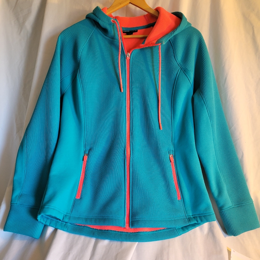 SWISS Tech Aqua blue with hot pink lining hooded jacket size L